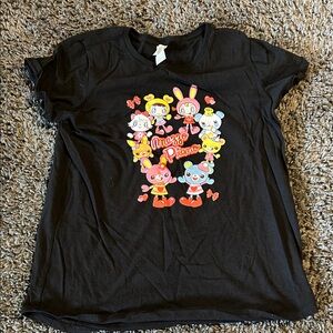 District Black Tee with Colorful Cartoon Characters